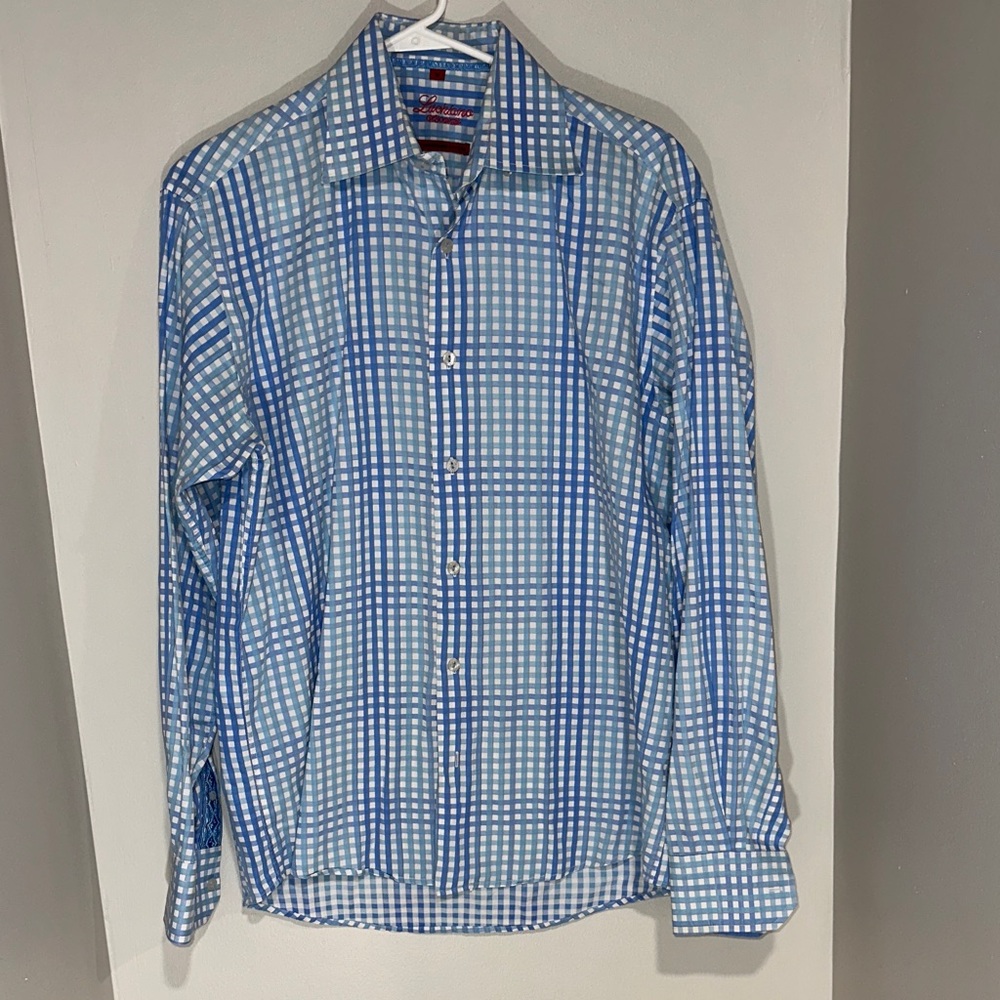 Luchiano Visconti Classic Blue‎ Checkered Men's Shirt. Size M.